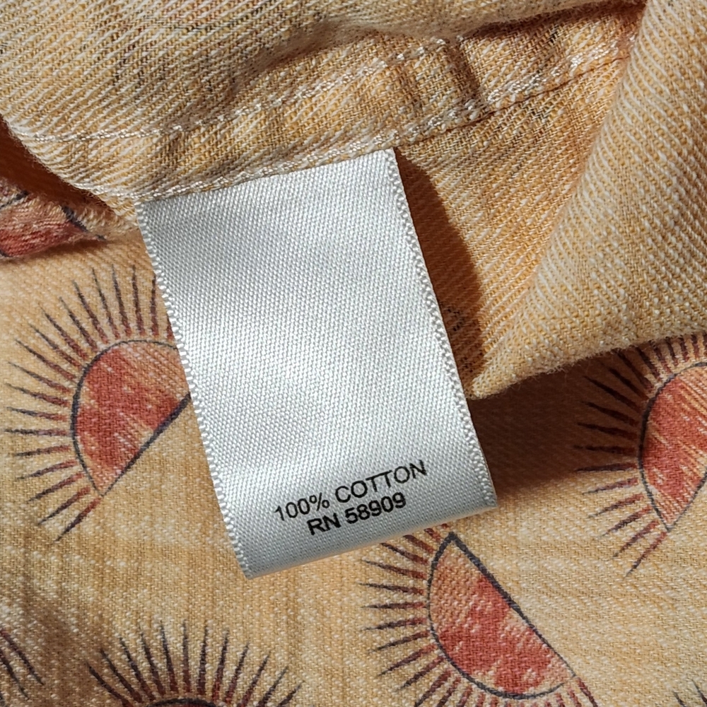 ROWM Button Up Shirt Mens  XL Sun Print Peach Short Sleeve Cotton Casual Pocket - Picture 8 of 9